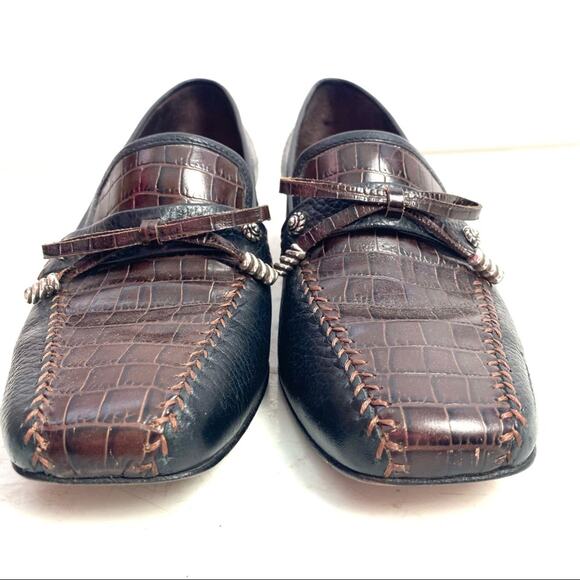 Brighton Brown Kent Crocodile Print Heels Size 7 - Picture 2 of 8